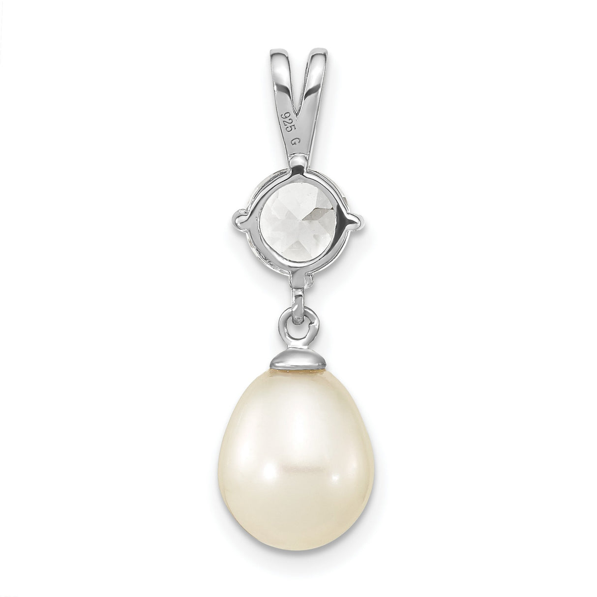 Sterling Silver Pendant with Teardrop Freshwater Pearl and White Topaz, Classic Bridal Style