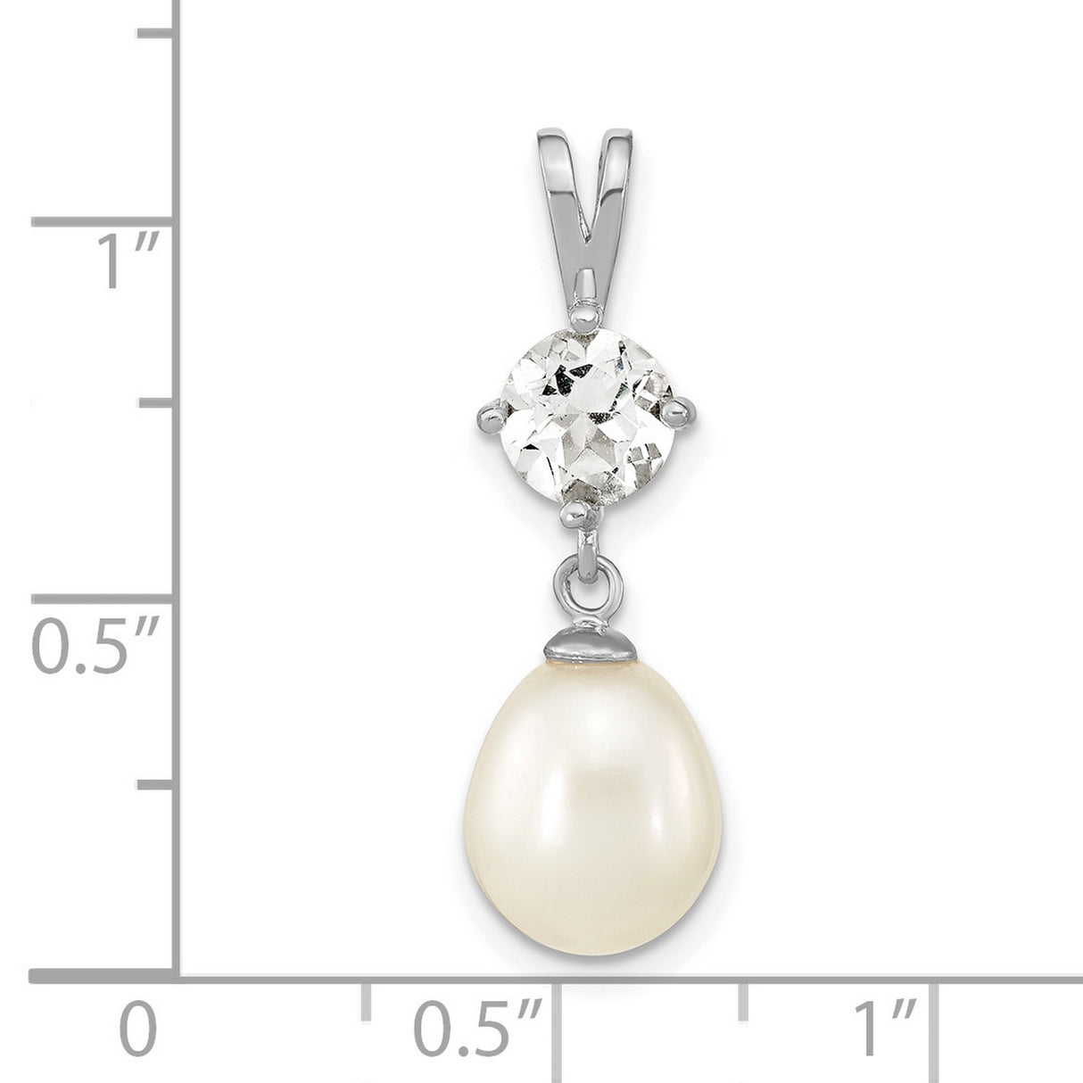 Sterling Silver Pendant with Teardrop Freshwater Pearl and White Topaz, Classic Bridal Style