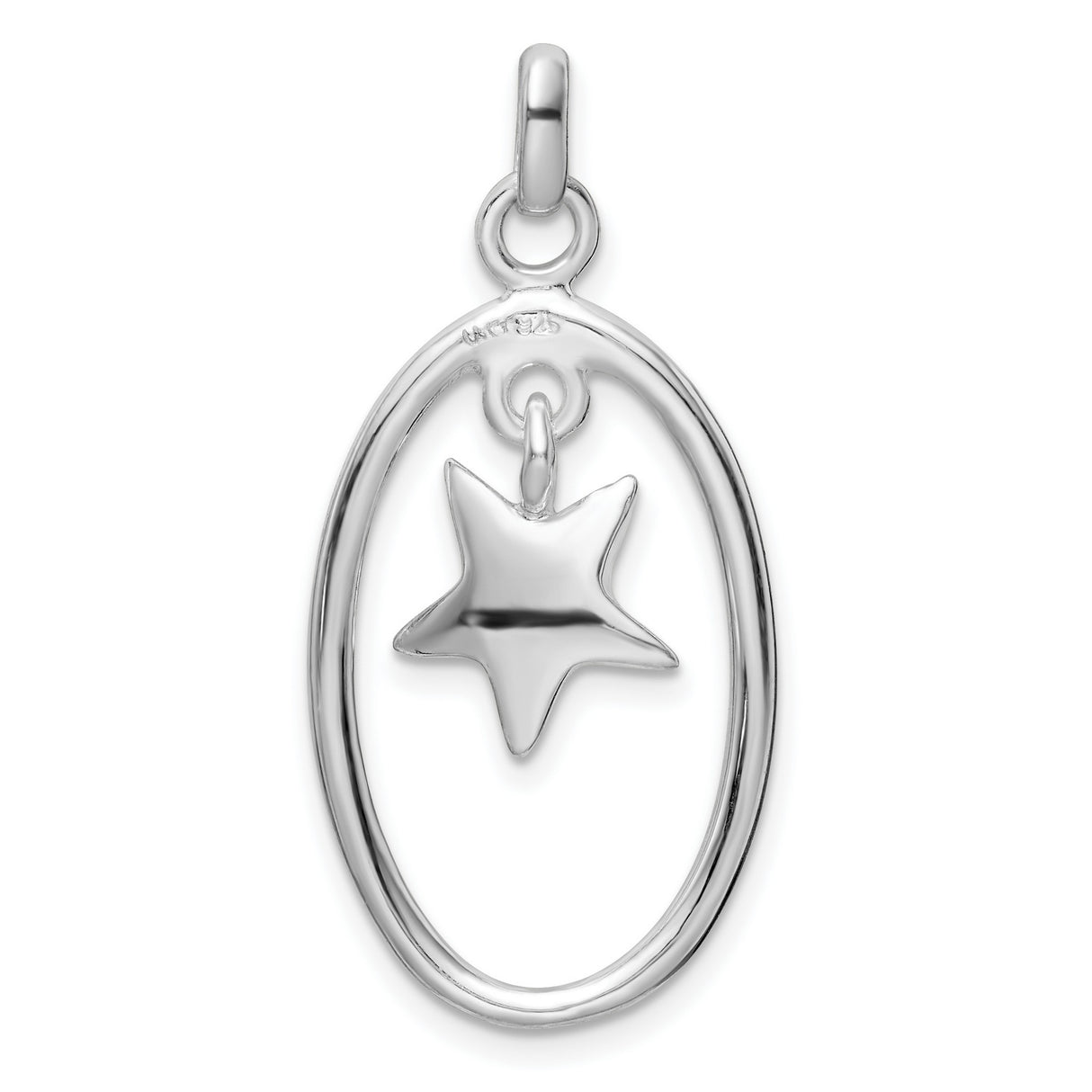 Sterling Silver Star Pendant with Five Point Charm in Open Oval Frame, Celestial Design