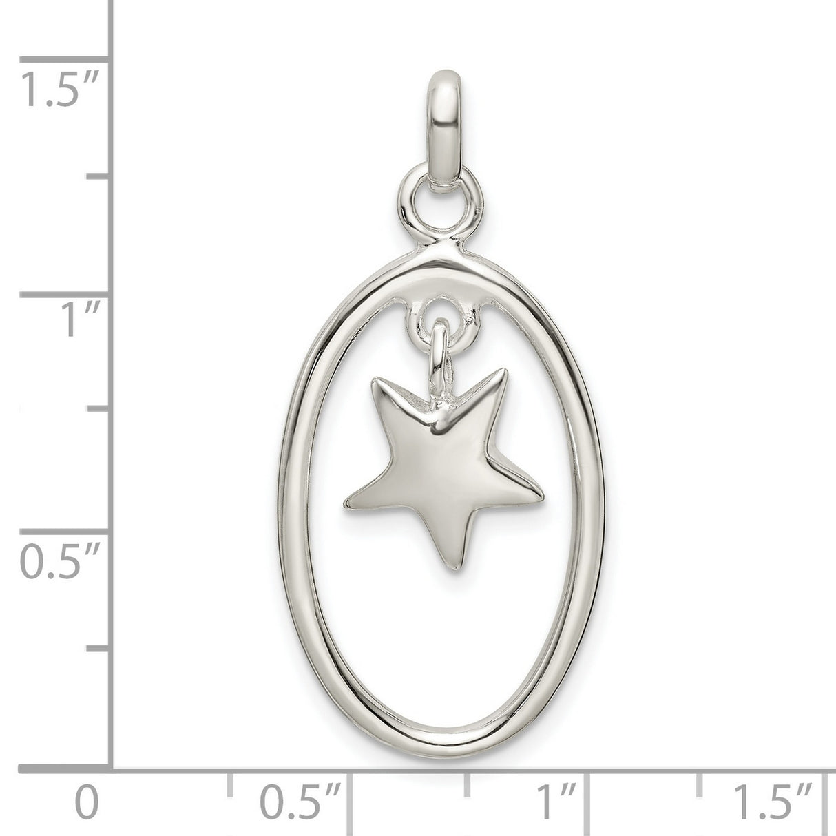 Sterling Silver Star Pendant with Five Point Charm in Open Oval Frame, Celestial Design