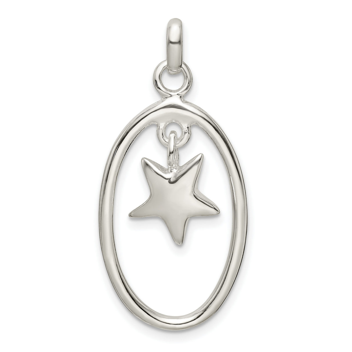Sterling Silver Star Pendant with Five Point Charm in Open Oval Frame, Celestial Design