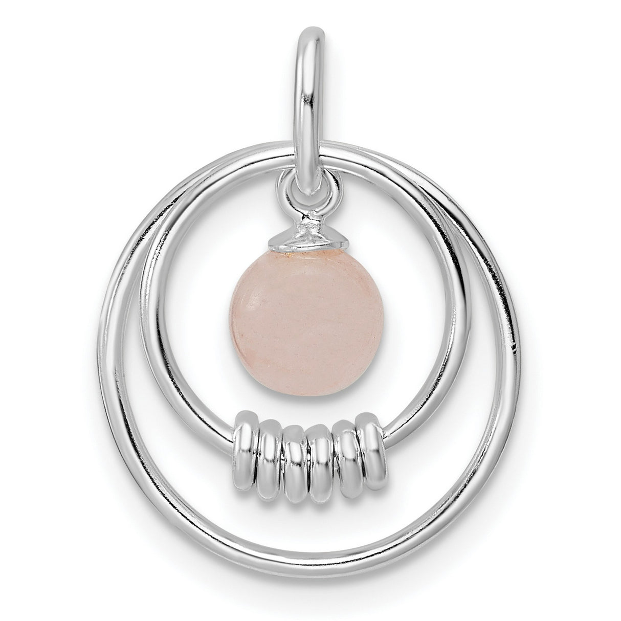 Sterling Silver Double Circle Pendant with Pink Quartzite and Coiled Detail