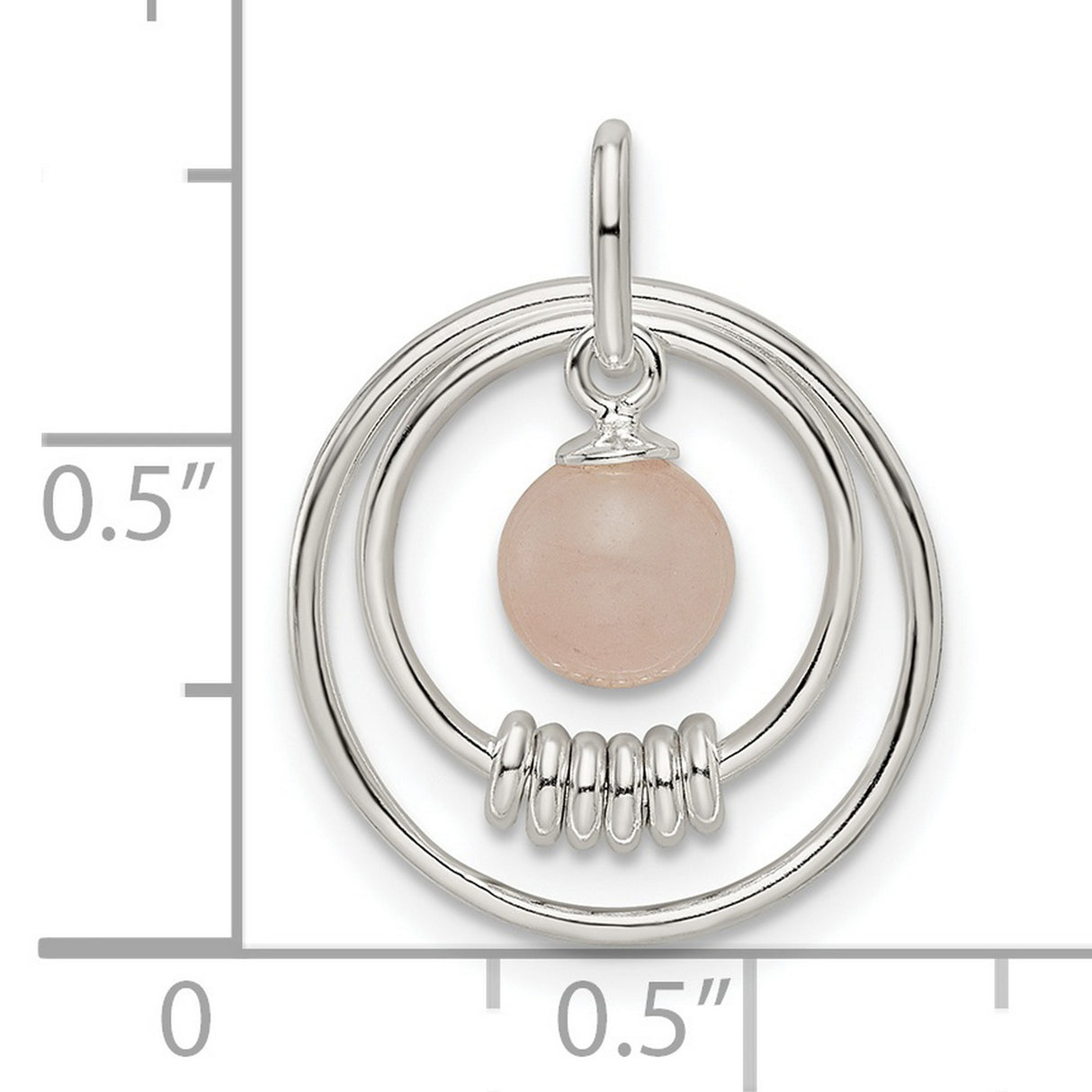 Sterling Silver Double Circle Pendant with Pink Quartzite and Coiled Detail