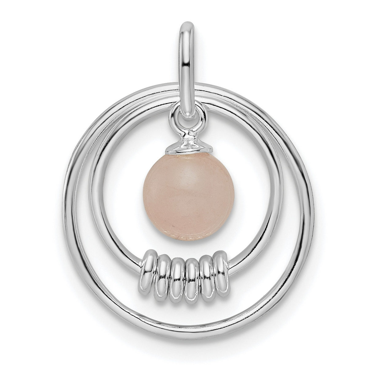 Sterling Silver Double Circle Pendant with Pink Quartzite and Coiled Detail