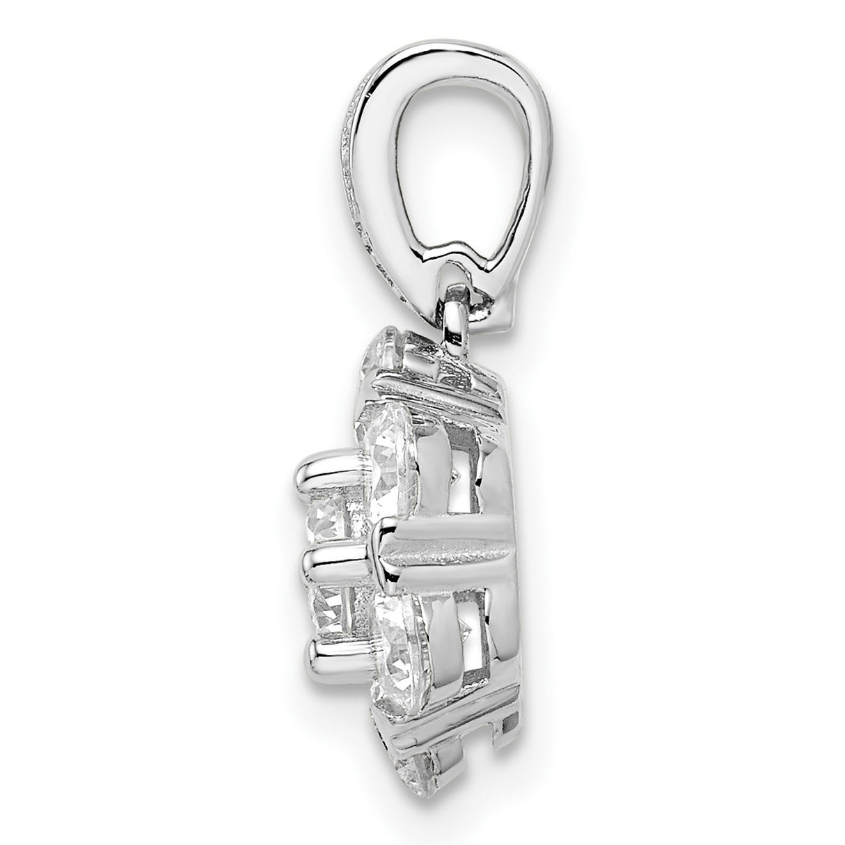 Sterling Silver Flower Pendant with Round Cut Cubic Zirconia, Floral Cluster Design for Women