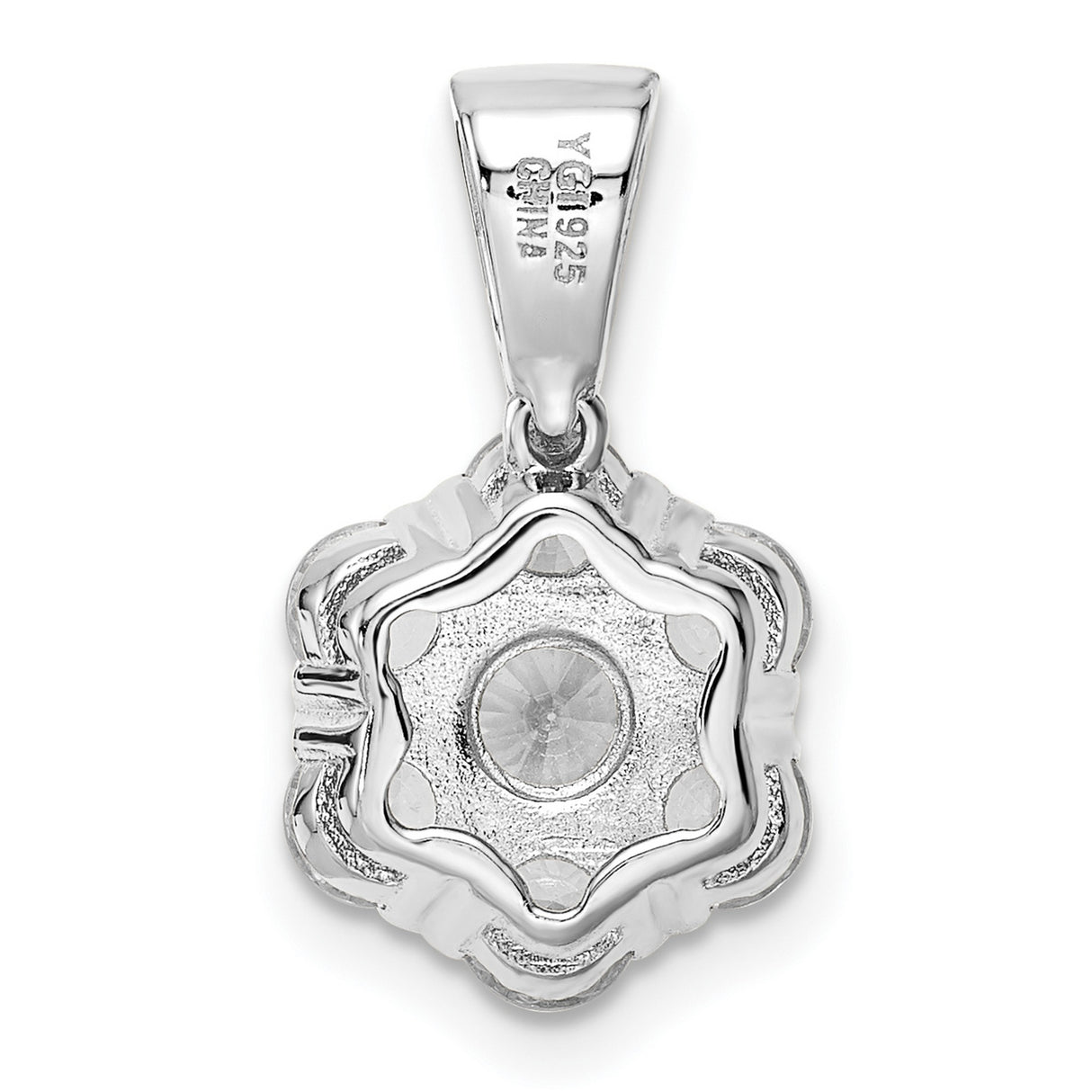 Sterling Silver Flower Pendant with Round Cut Cubic Zirconia, Floral Cluster Design for Women