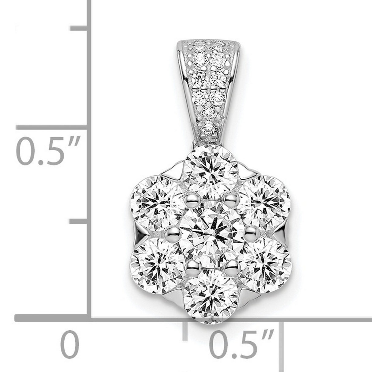 Sterling Silver Flower Pendant with Round Cut Cubic Zirconia, Floral Cluster Design for Women
