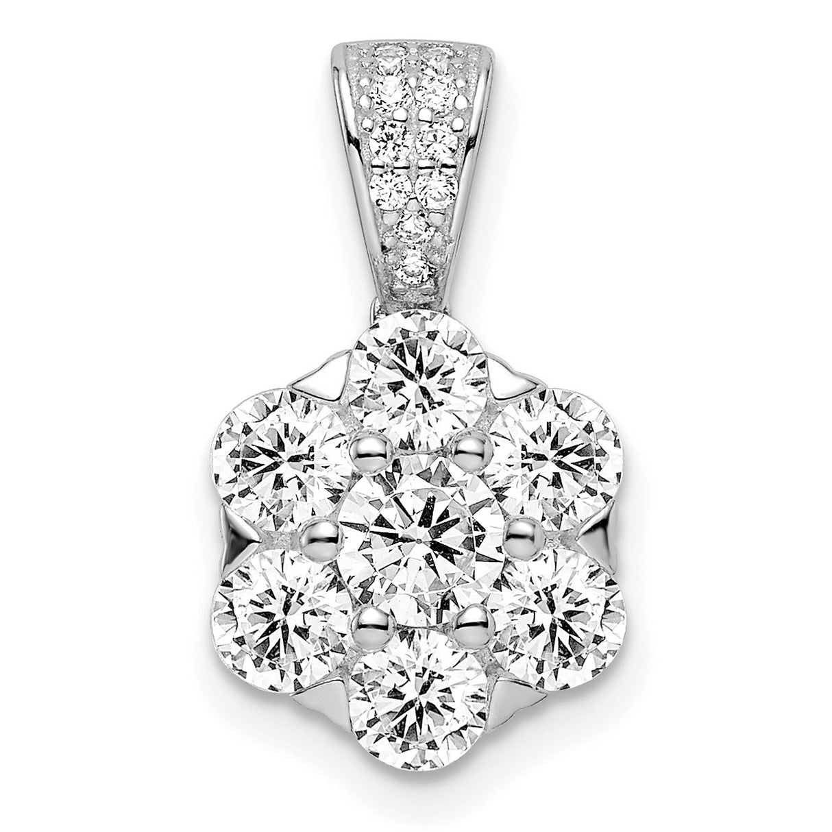 Sterling Silver Flower Pendant with Round Cut Cubic Zirconia, Floral Cluster Design for Women