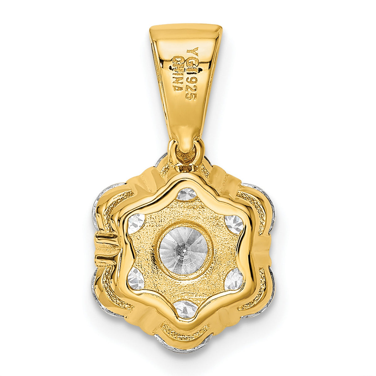 Sterling Silver Pendant with Cubic Zirconia, Floral Cluster Design, Gold Plated Finish