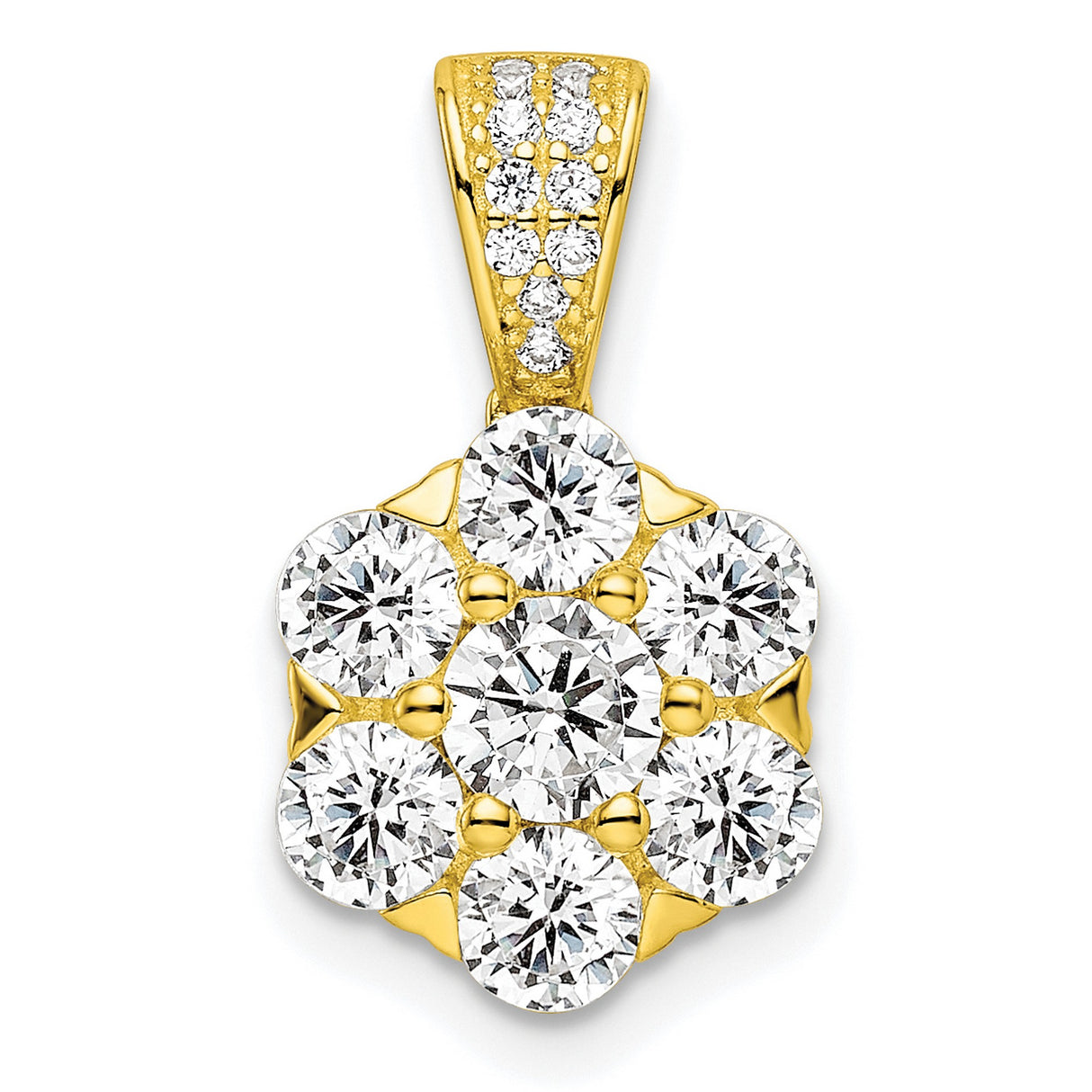 Sterling Silver Pendant with Cubic Zirconia, Floral Cluster Design, Gold Plated Finish
