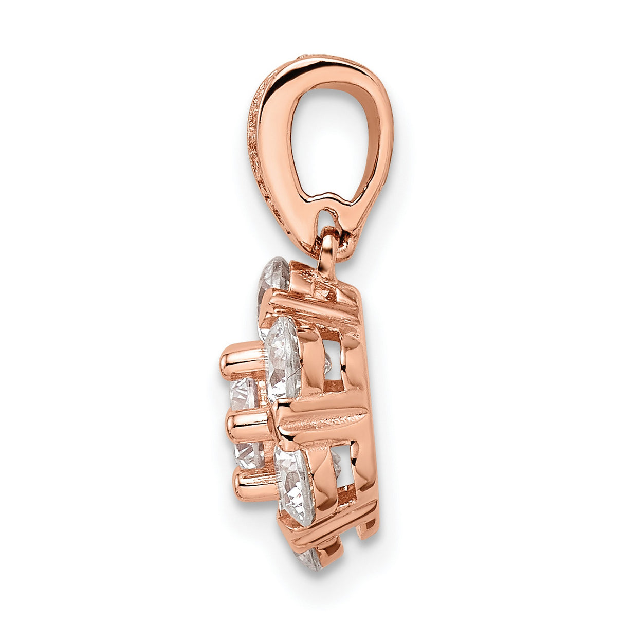 Sterling Silver Floral Pendant with Cubic Zirconia Cluster, Rose Gold Plated, Round Flower Design