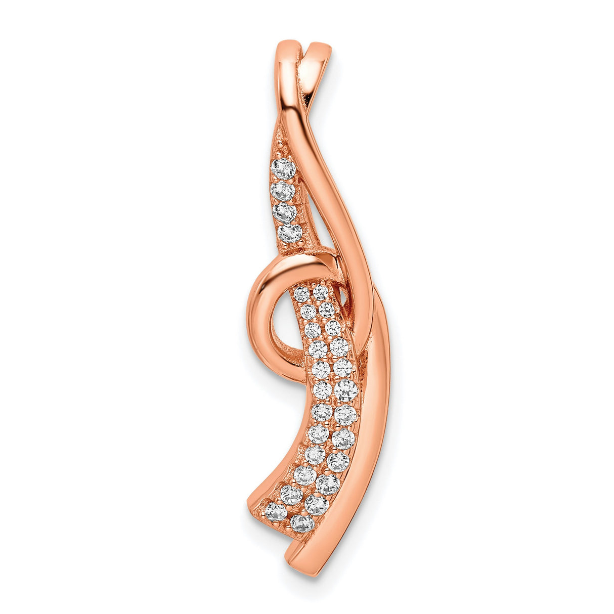 Sterling Silver Pendant with Cubic Zirconia, Rose Gold Plated Swirl Twist Design for Women