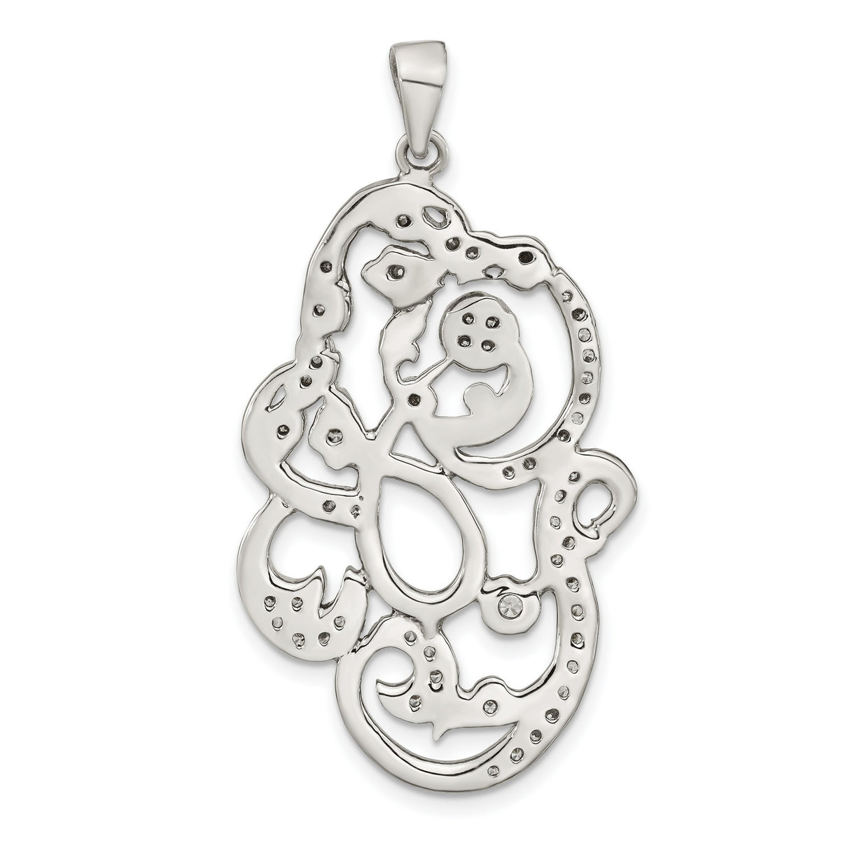 Sterling Silver Pendant with Cubic Zirconia, Floral Filigree Vintage Design for Women