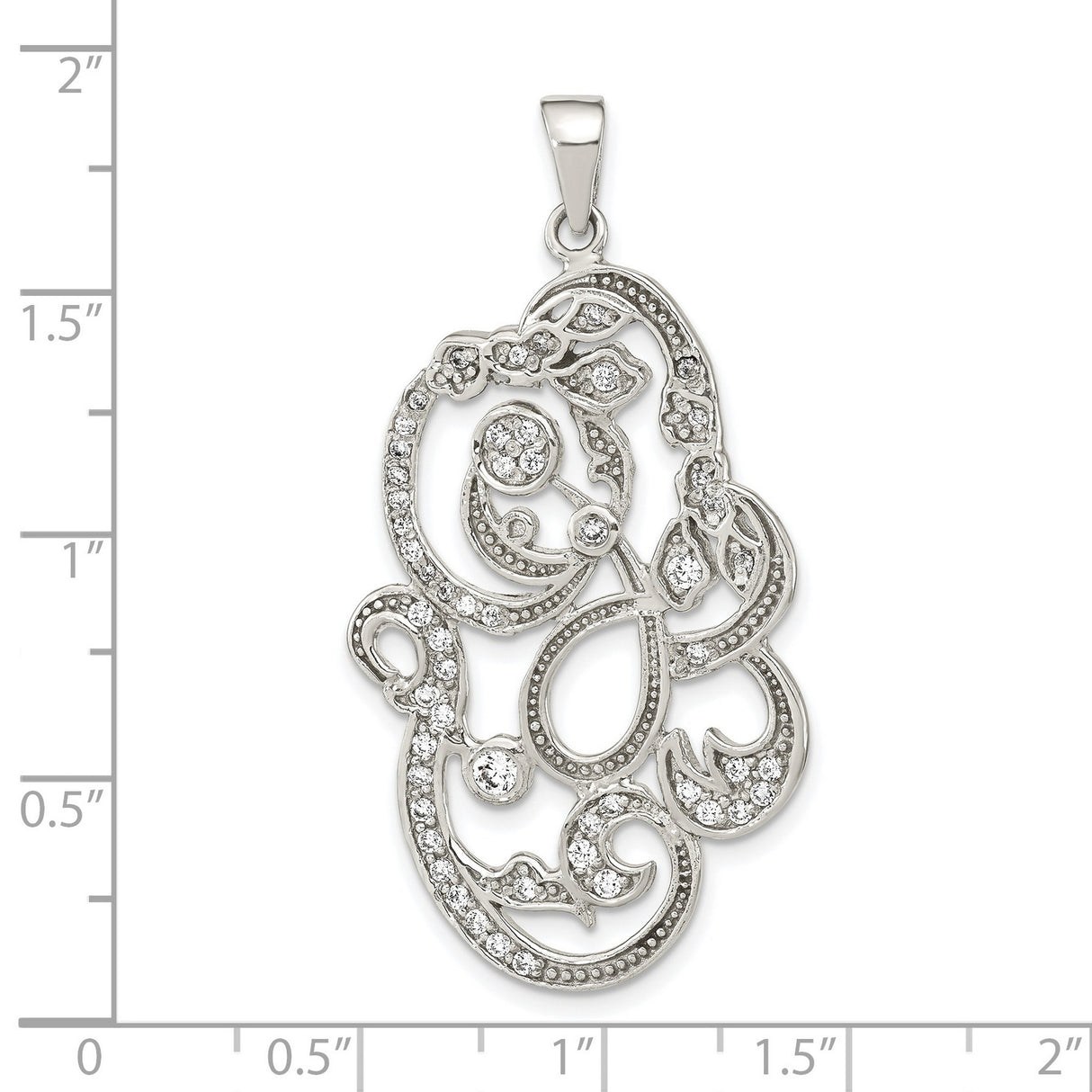 Sterling Silver Pendant with Cubic Zirconia, Floral Filigree Vintage Design for Women