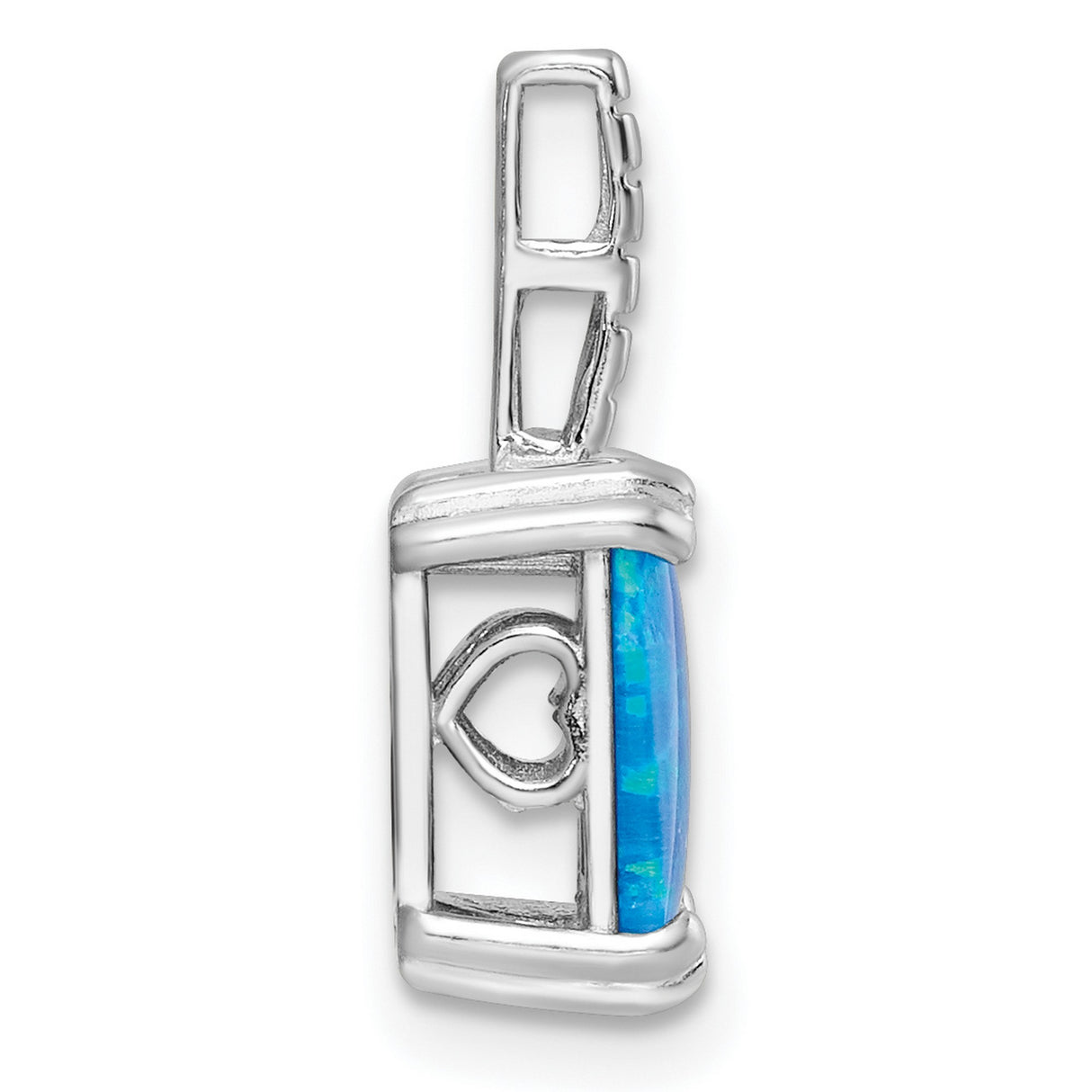 Sterling Silver Pendant with Square Cut Blue Opal, Modern Grid Bail Design
