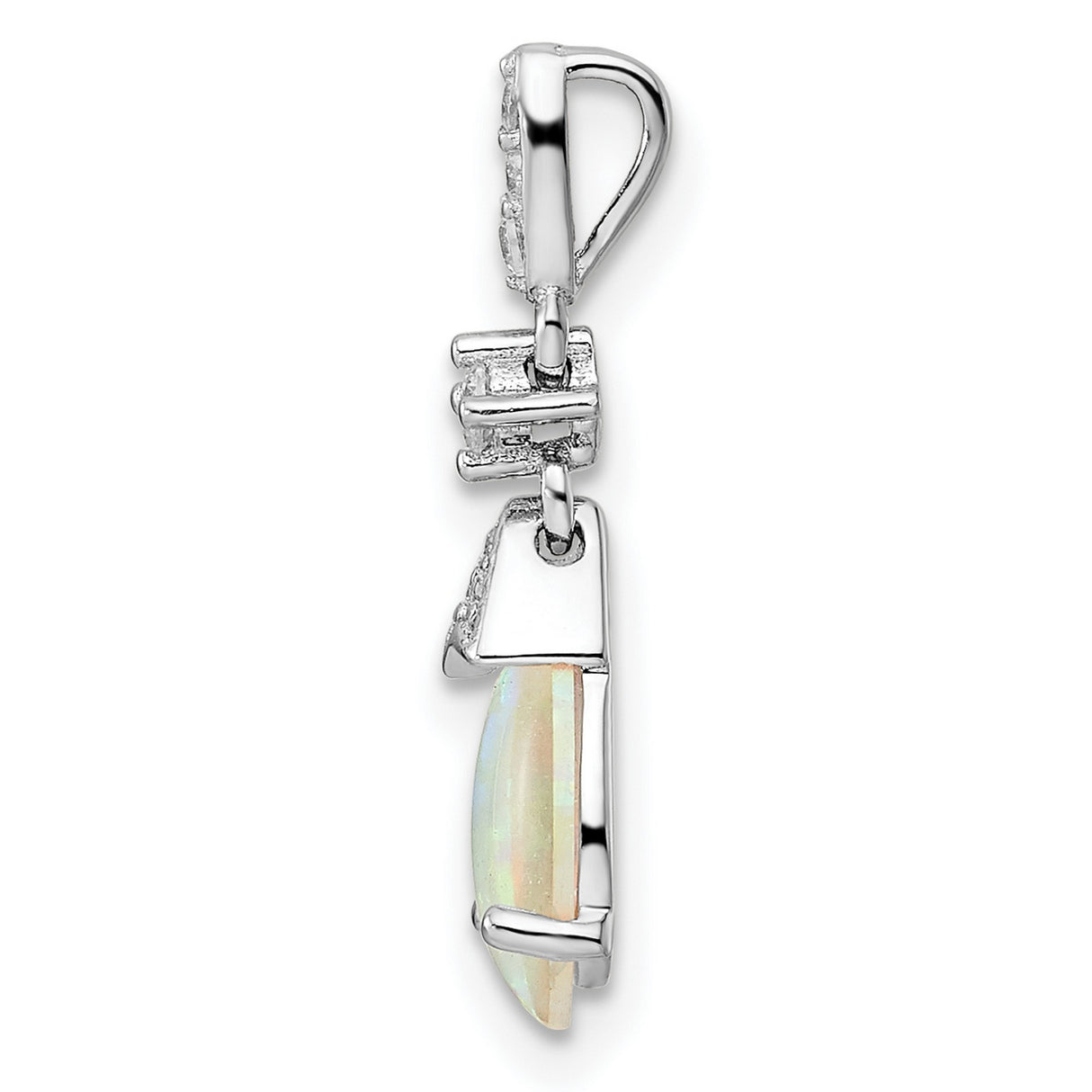 Sterling Silver Teardrop Pendant with Natural White Opal and Cubic Zirconia Accents