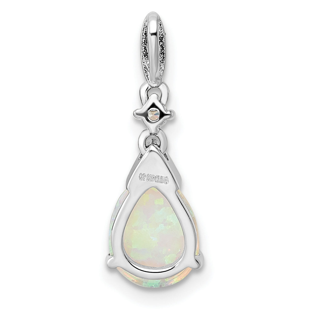 Sterling Silver Teardrop Pendant with Natural White Opal and Cubic Zirconia Accents