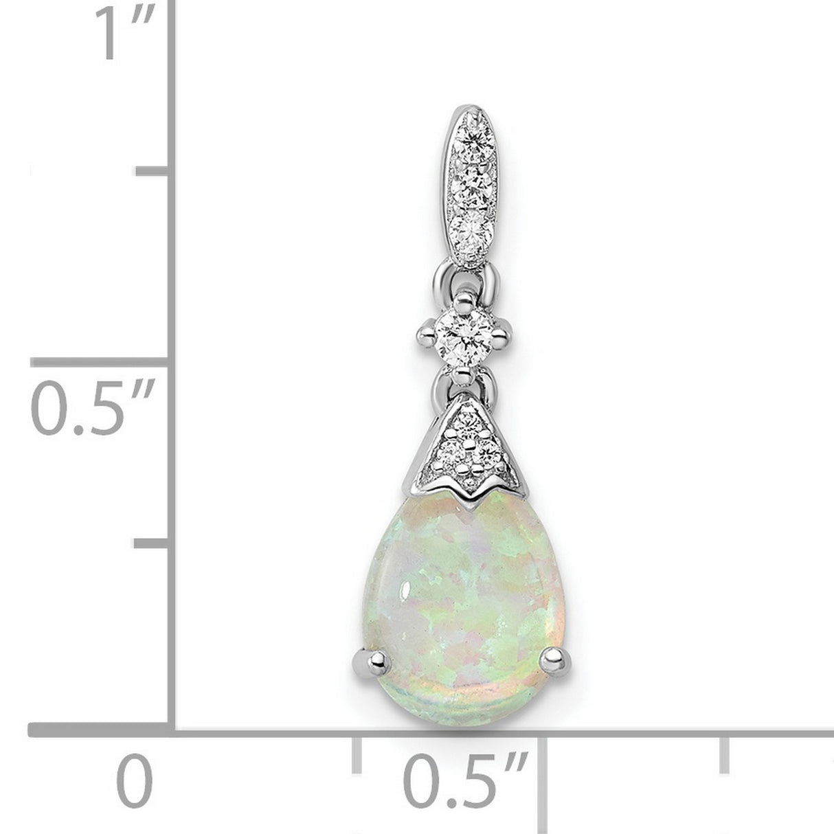 Sterling Silver Teardrop Pendant with Natural White Opal and Cubic Zirconia Accents