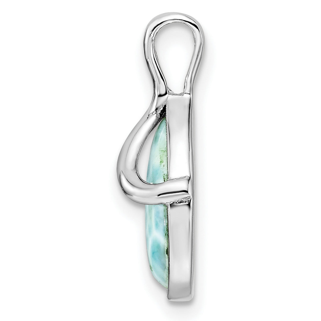 Sterling Silver Teardrop Pendant with Larimar, Flowing Ribbon Design, Ocean-Inspired Jewelry for Women