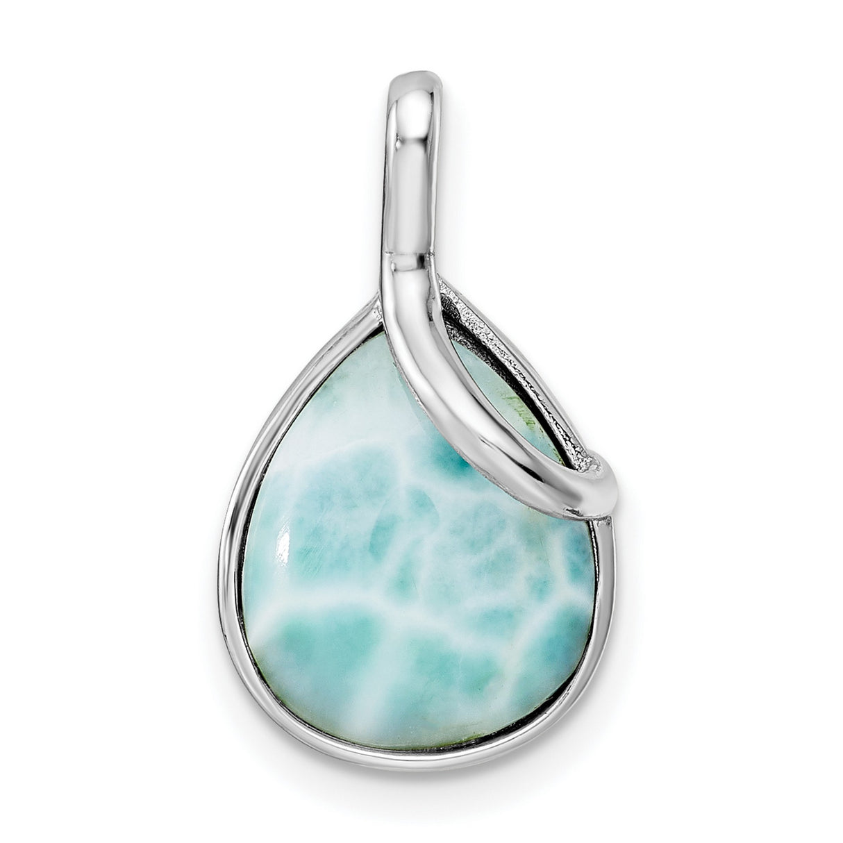 Sterling Silver Teardrop Pendant with Larimar, Flowing Ribbon Design, Ocean-Inspired Jewelry for Women