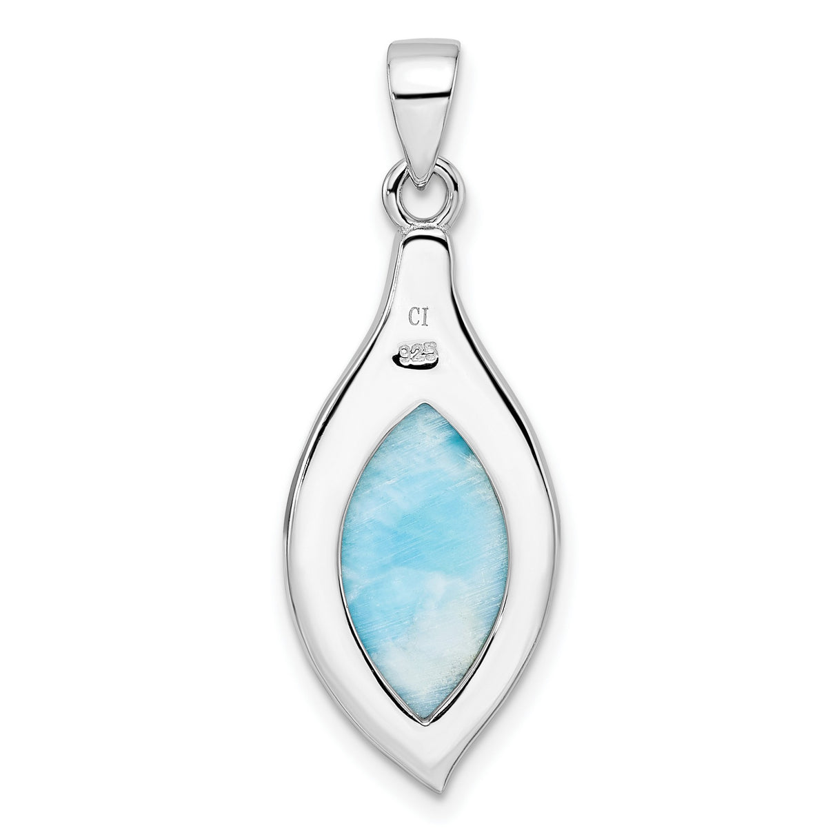 Sterling Silver Pendant with Larimar Marquise Gemstone, Ocean-Inspired Artisan Design