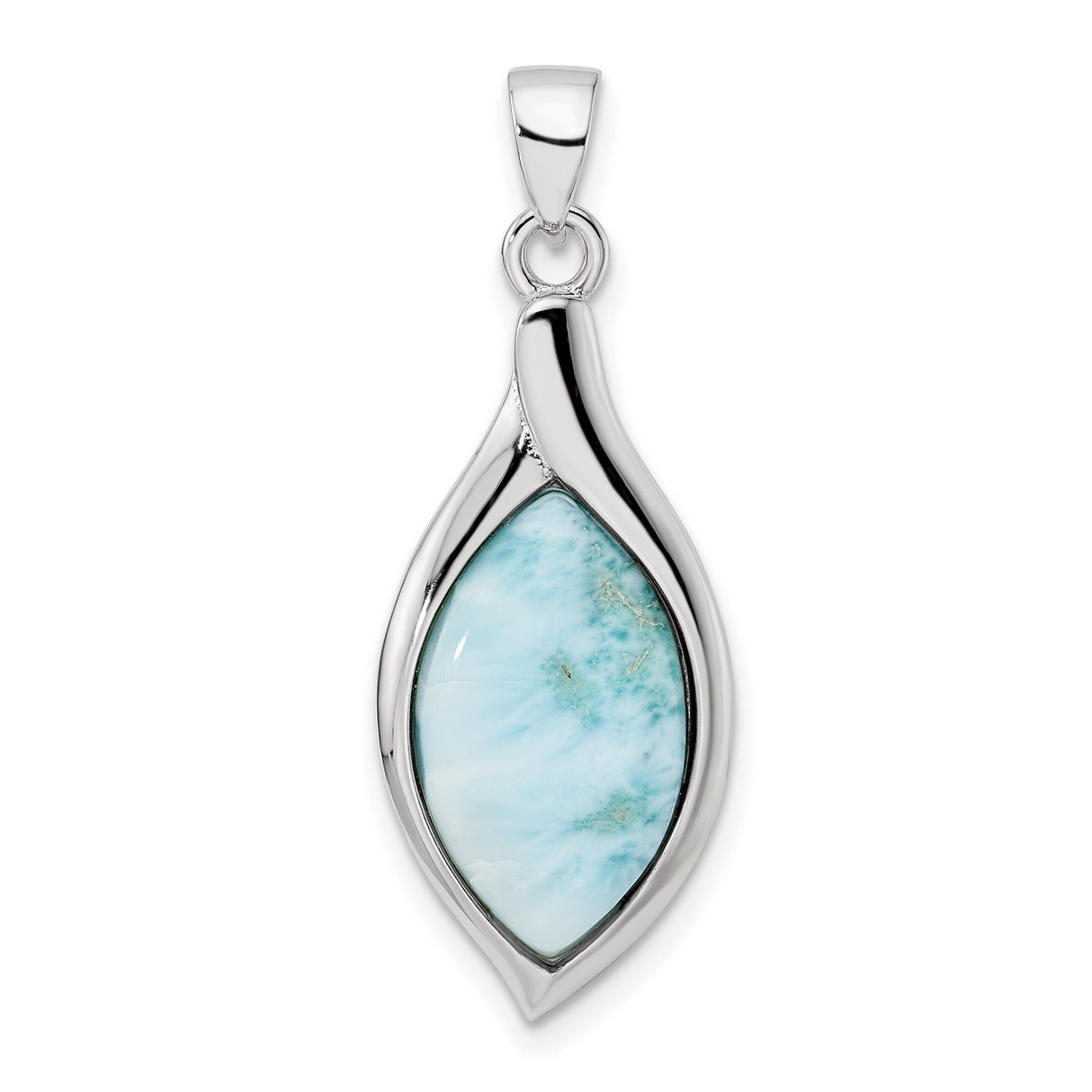 Sterling Silver Pendant with Larimar Marquise Gemstone, Ocean-Inspired Artisan Design