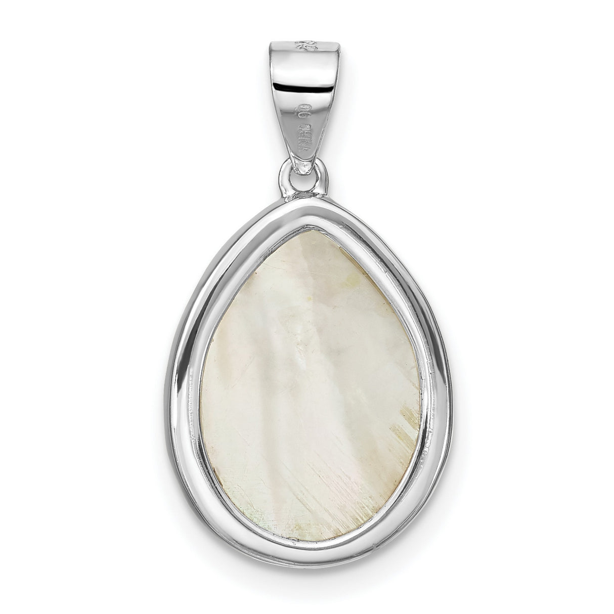 Sterling Silver Teardrop Pendant with Faceted Mother of Pearl, Hammered Artisan Design