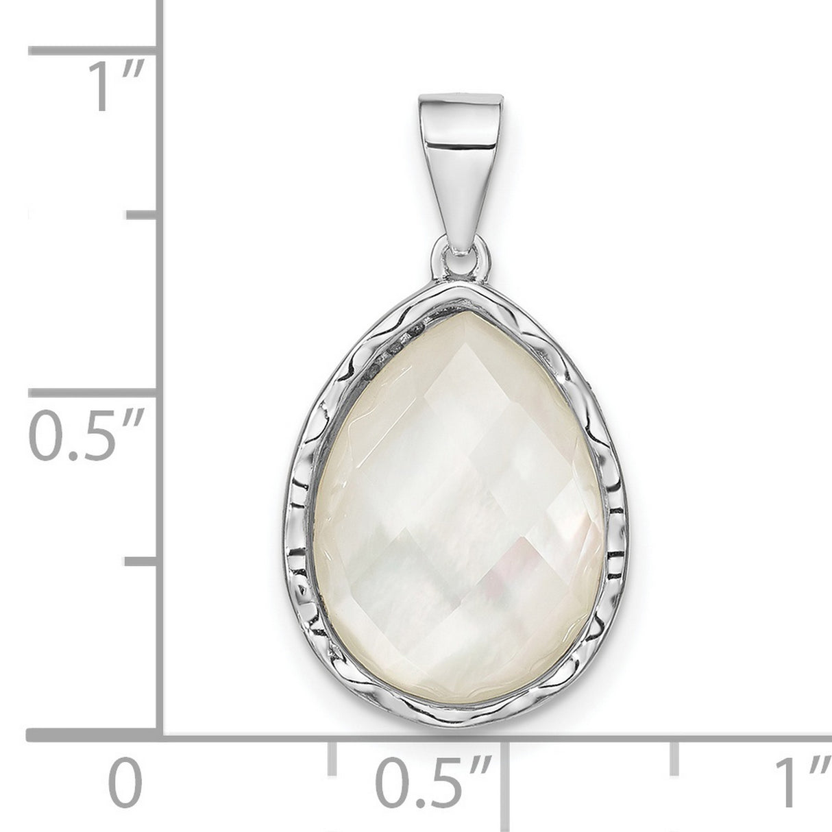 Sterling Silver Teardrop Pendant with Faceted Mother of Pearl, Hammered Artisan Design