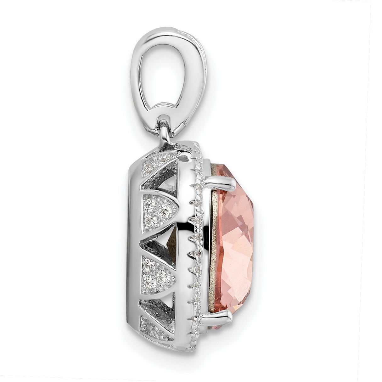 Sterling Silver Pendant with Cushion Cut Pink Gemstone and Halo Cubic Zirconia Setting