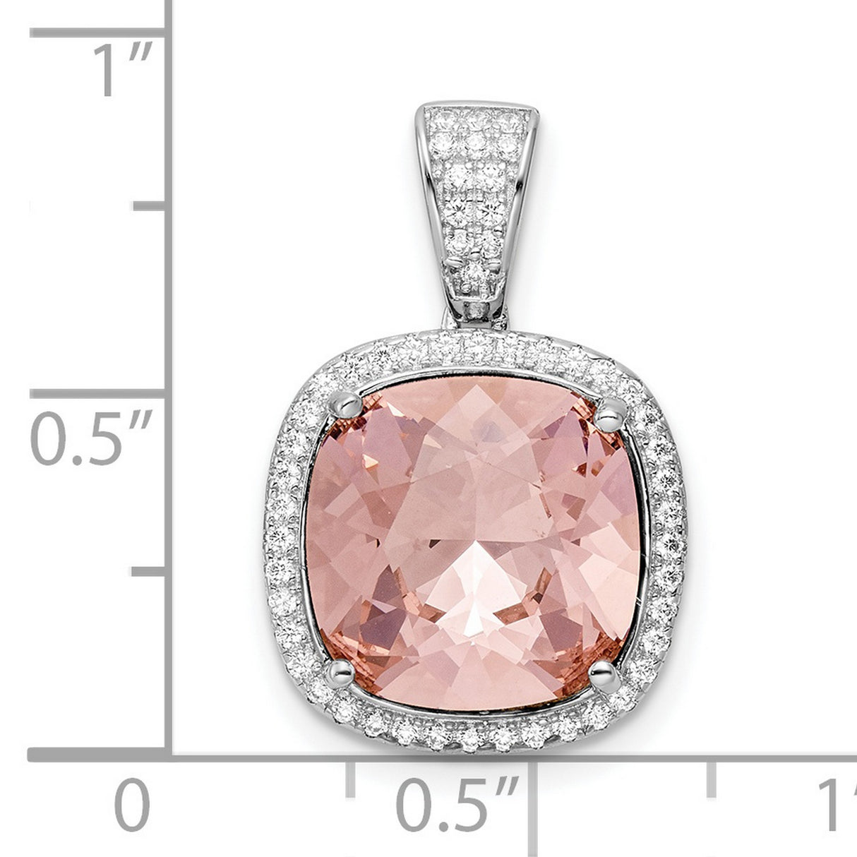 Sterling Silver Pendant with Cushion Cut Pink Gemstone and Halo Cubic Zirconia Setting