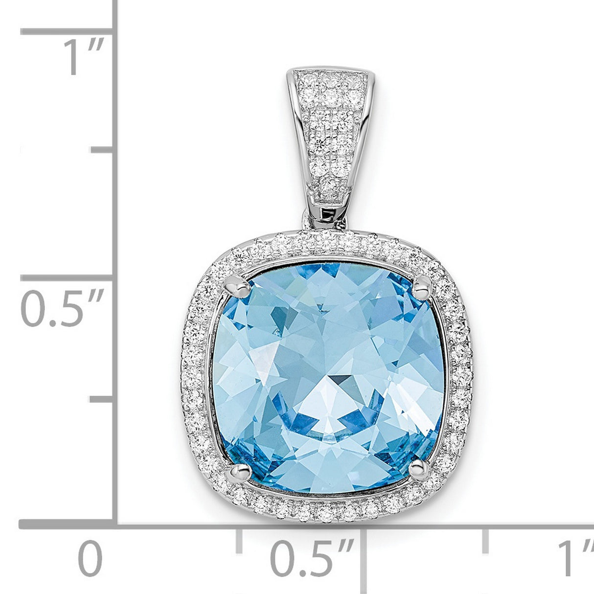 Sterling Silver Pendant with Cushion Cut Blue Topaz and Cubic Zirconia Halo