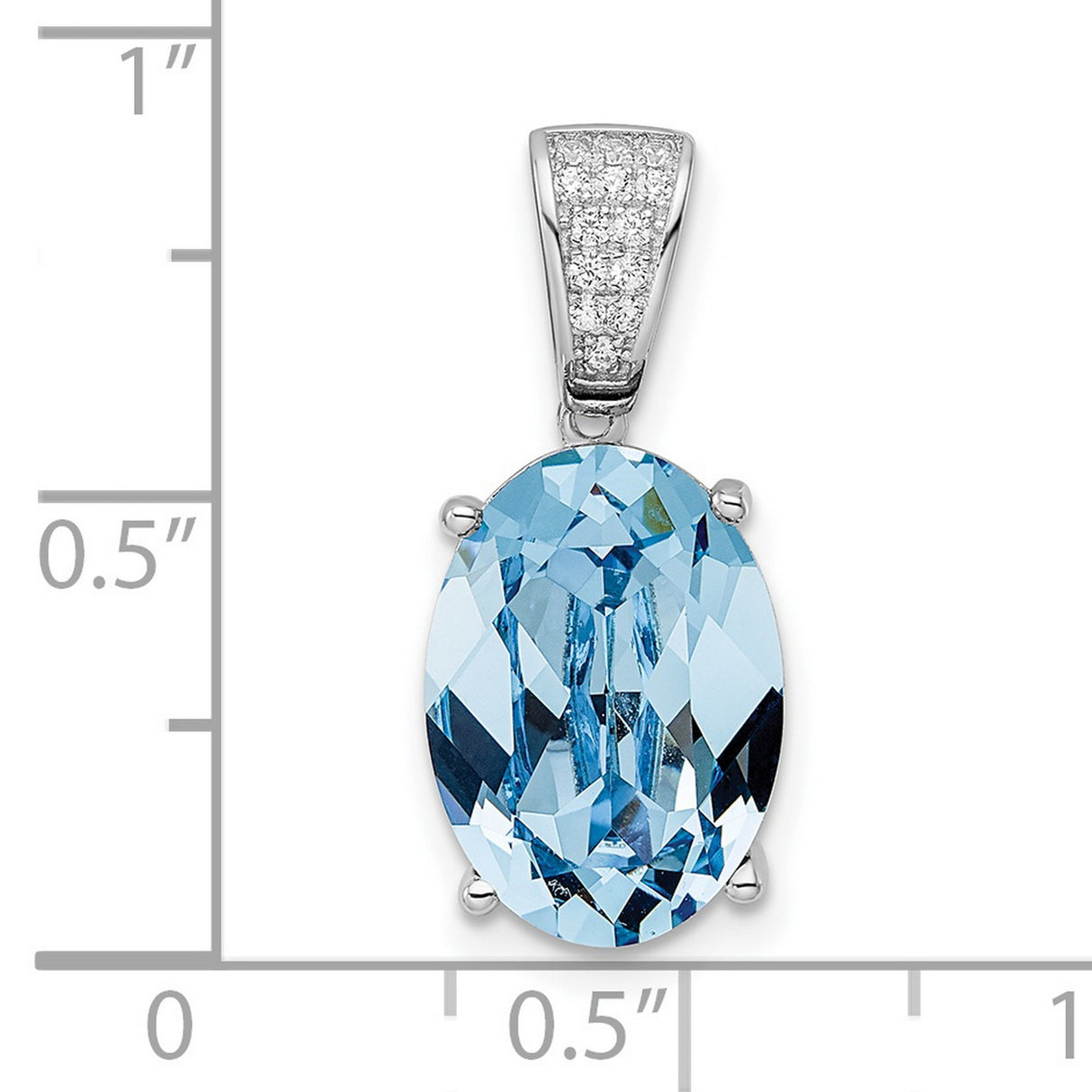 Sterling Silver Pendant with Oval Cut Blue Topaz and Cubic Zirconia Accents, Modern Design for Women