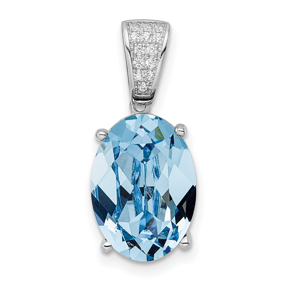 Sterling Silver Pendant with Oval Cut Blue Topaz and Cubic Zirconia Accents, Modern Design for Women