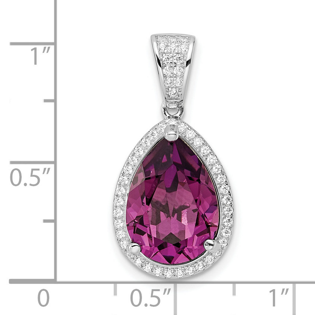 Sterling Silver Teardrop Pendant with Faceted Purple Gemstone and Halo Cubic Zirconia Accents
