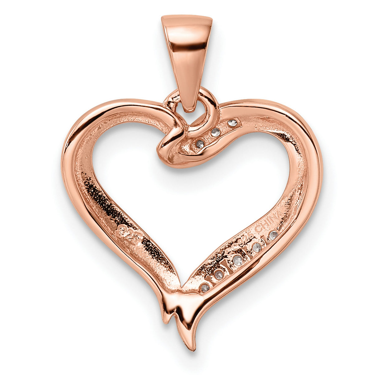 Sterling Silver Heart Pendant with Cubic Zirconia, Rose Gold Finish, Romantic Open Design