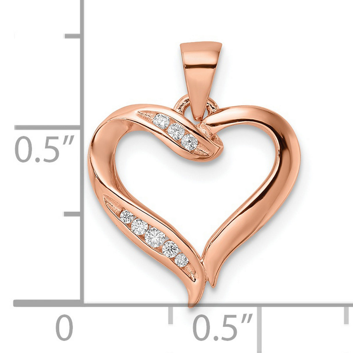 Sterling Silver Heart Pendant with Cubic Zirconia, Rose Gold Finish, Romantic Open Design
