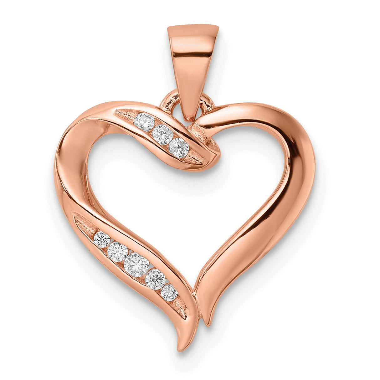 Sterling Silver Heart Pendant with Cubic Zirconia, Rose Gold Finish, Romantic Open Design