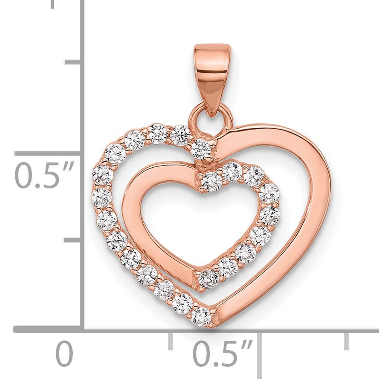 Sterling Silver Double Heart Pendant with Cubic Zirconia Accents, Rose Gold-Plated, Romantic Style