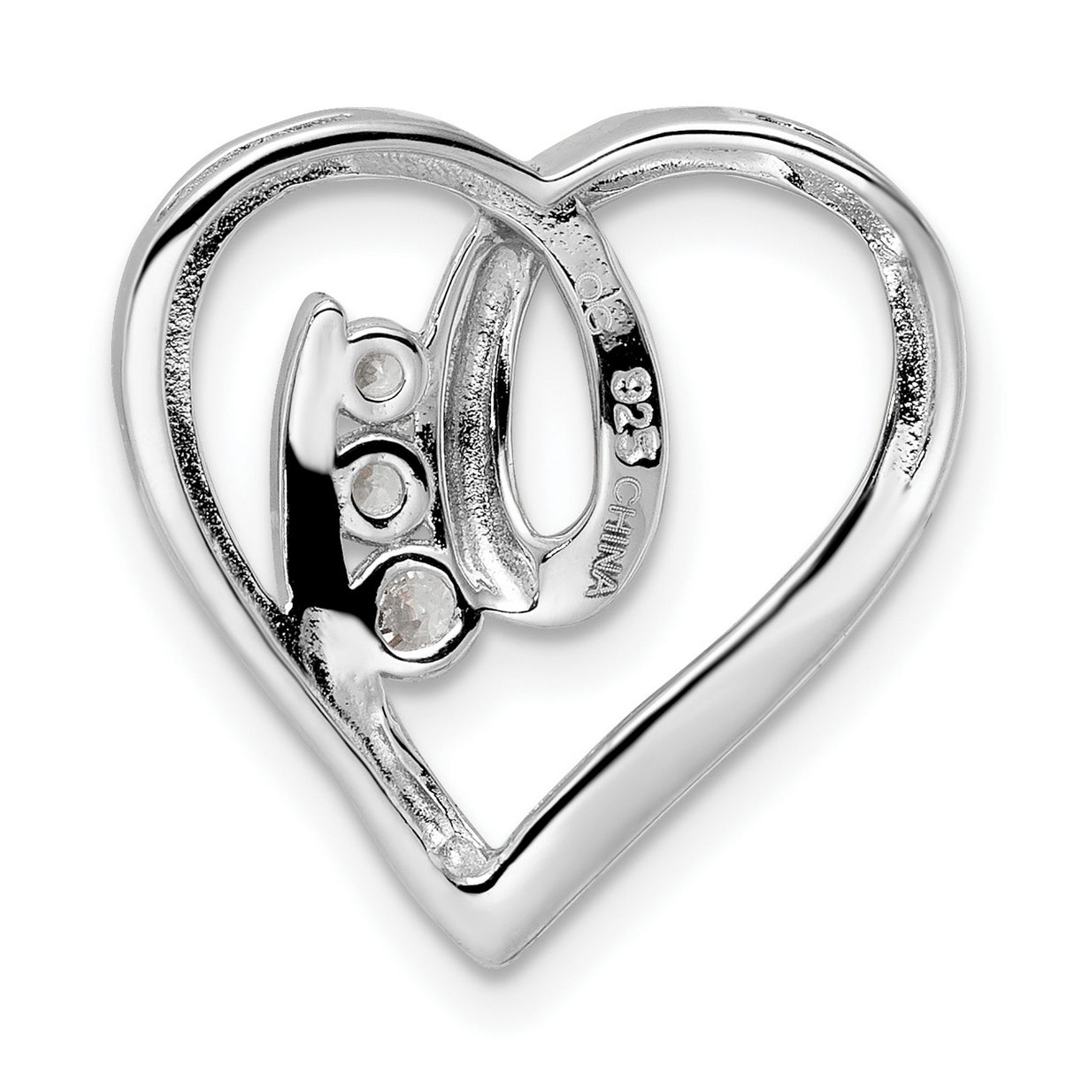 Sterling Silver Heart Pendant with Cubic Zirconia, Flowing Open Heart Design for Women