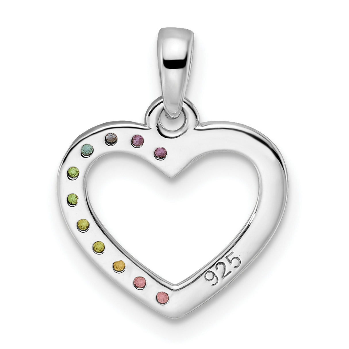 Sterling Silver Heart Pendant with Multicolor Cubic Zirconia, Rainbow Gradient Design