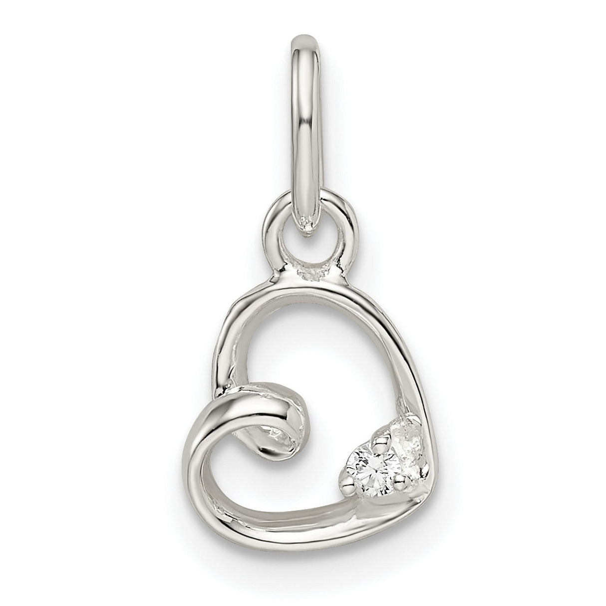 Sterling Silver Heart Pendant with Cubic Zirconia, Swirl Open Heart Design