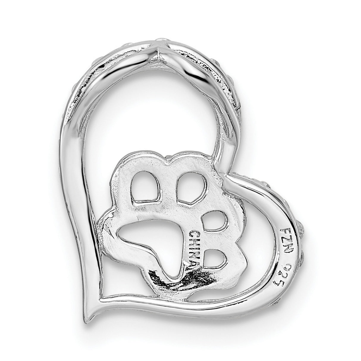 Sterling Silver Heart Pendant with Cubic Zirconia Paw Print, Pet Memorial Jewelry for Women