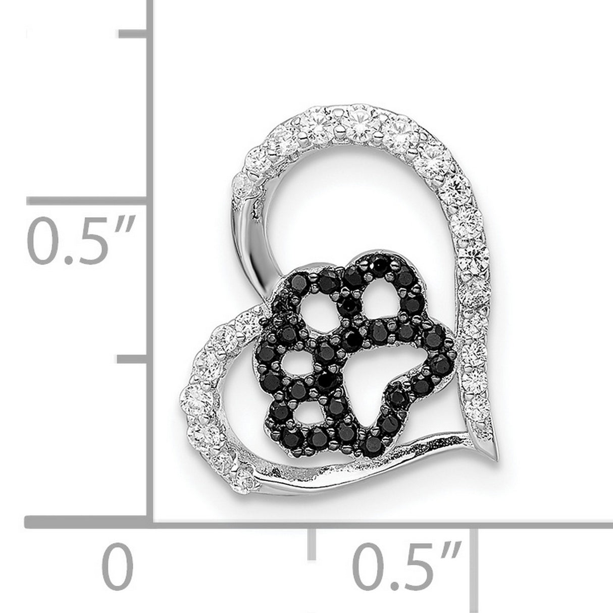Sterling Silver Heart Pendant with Cubic Zirconia Paw Print, Pet Memorial Jewelry for Women