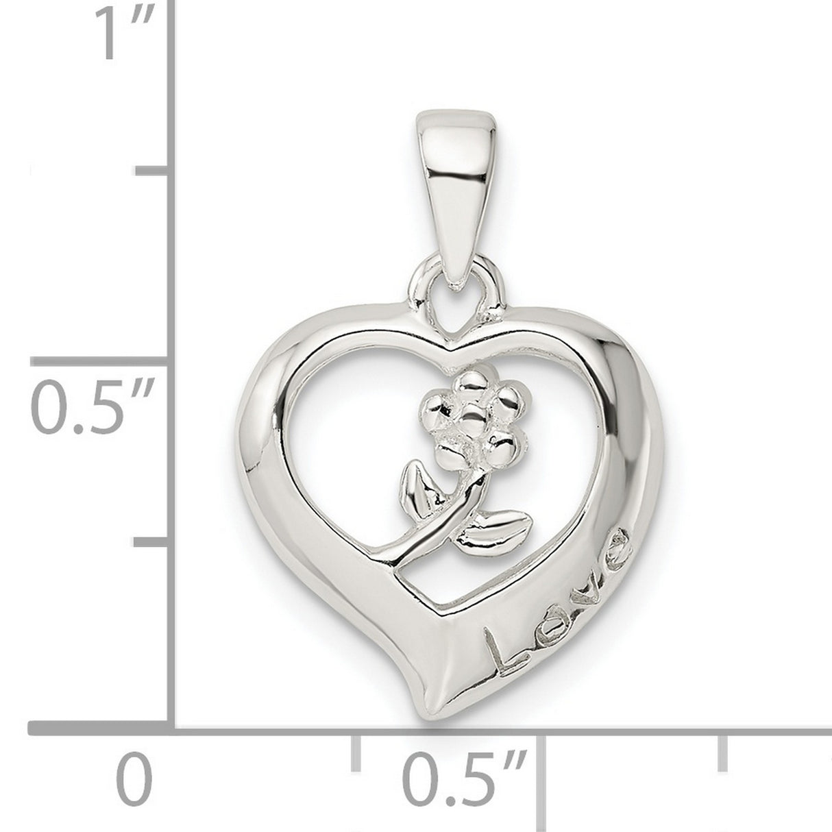 Sterling Silver Heart Pendant with Floral Design and Love Engraving for Women