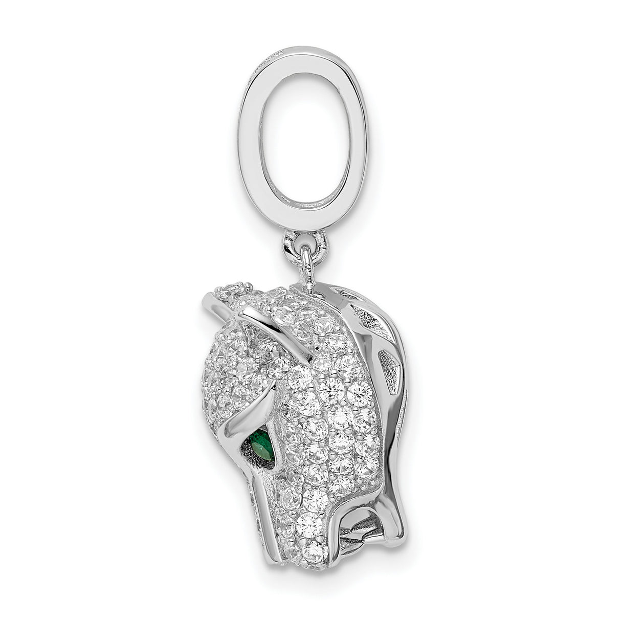 Sterling Silver Panther Head Pendant with Cubic Zirconia and Green Eyes, Jungle Animal Theme