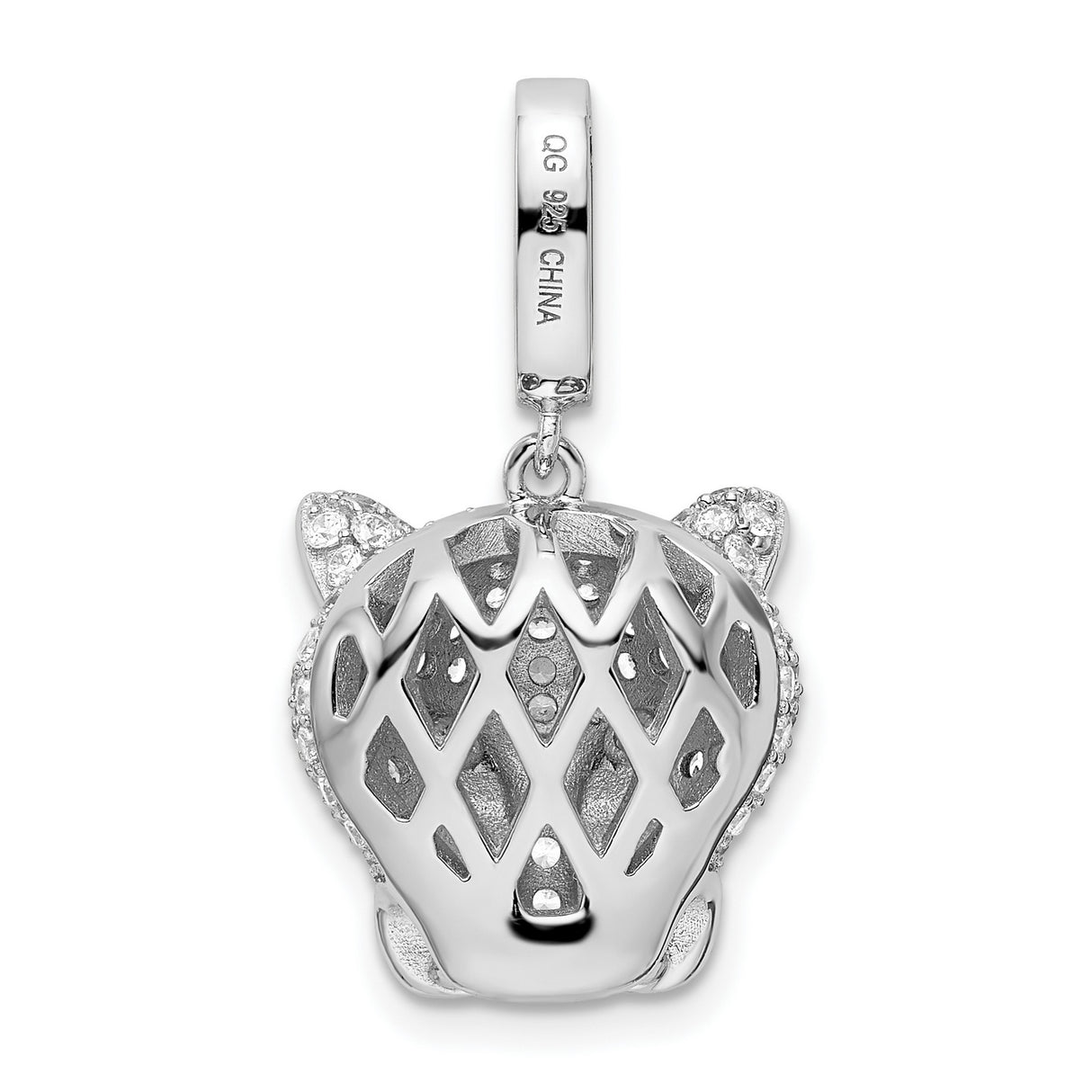 Sterling Silver Panther Head Pendant with Cubic Zirconia and Green Eyes, Jungle Animal Theme