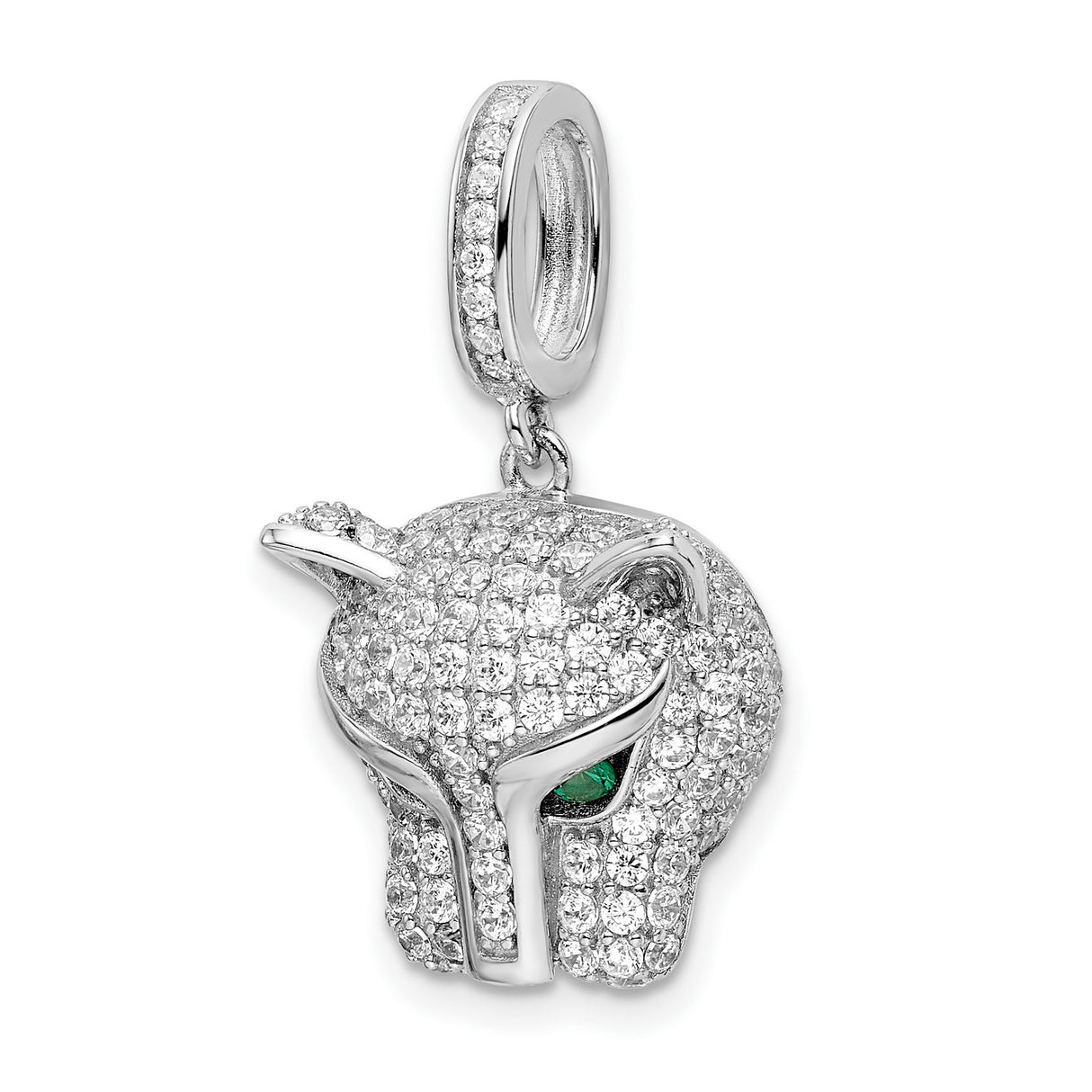 Sterling Silver Panther Head Pendant with Cubic Zirconia and Green Eyes, Jungle Animal Theme