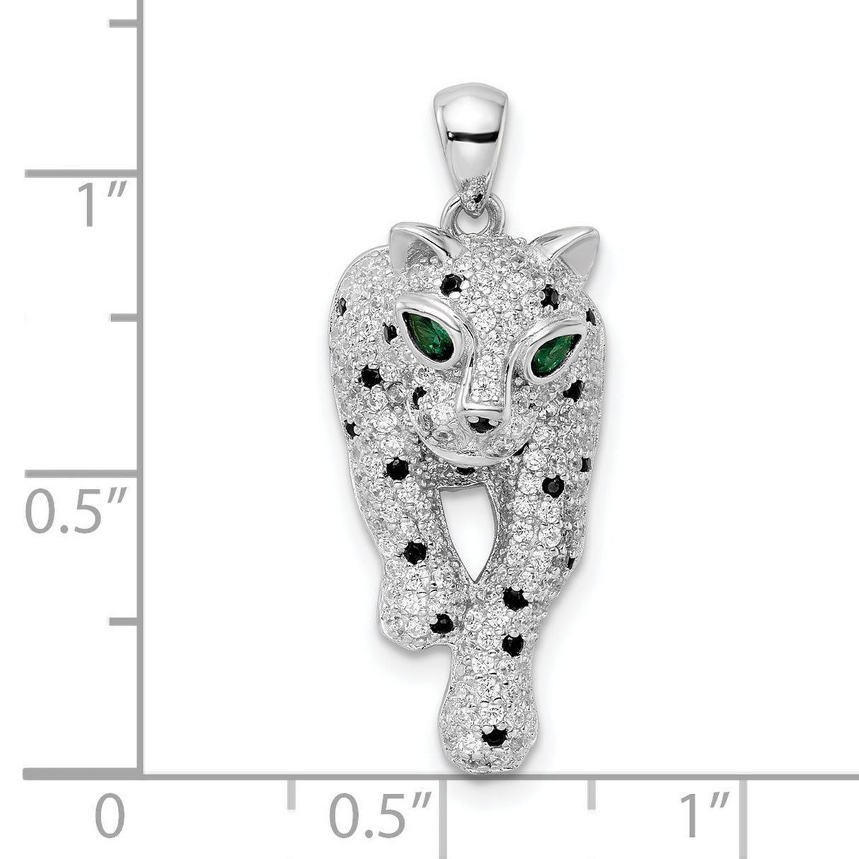 Sterling Silver Panther Pendant with Black and White Cubic Zirconia and Green Eyes, Animal Theme