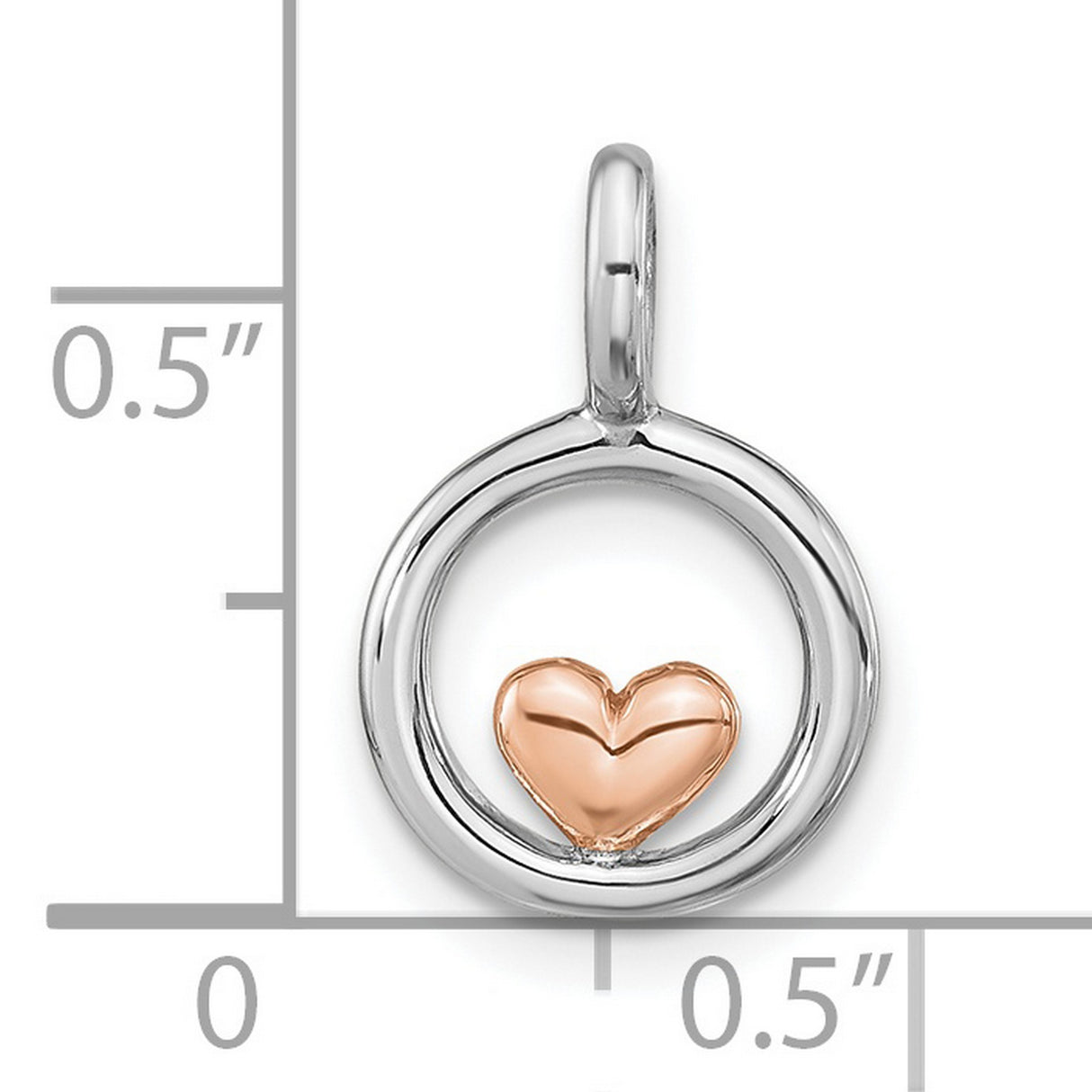 Polished Circle with Heart Charm Pendant in Real 925 Sterling SIlver