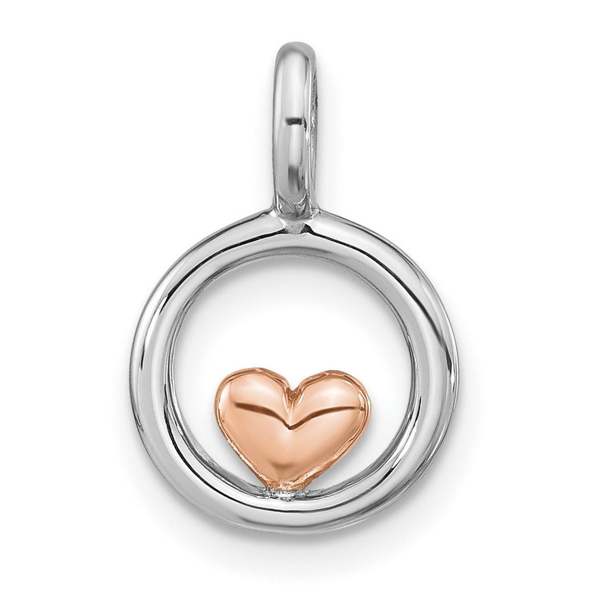 Polished Circle with Heart Charm Pendant in Real 925 Sterling SIlver
